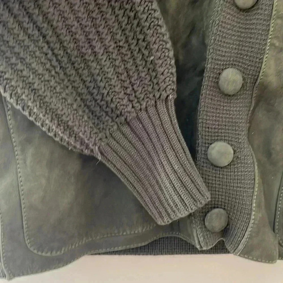 Vintage Beltex 100Best Merino Wool Dark Green Button Down Knit Jacket with Suede - Picture 4 of 7